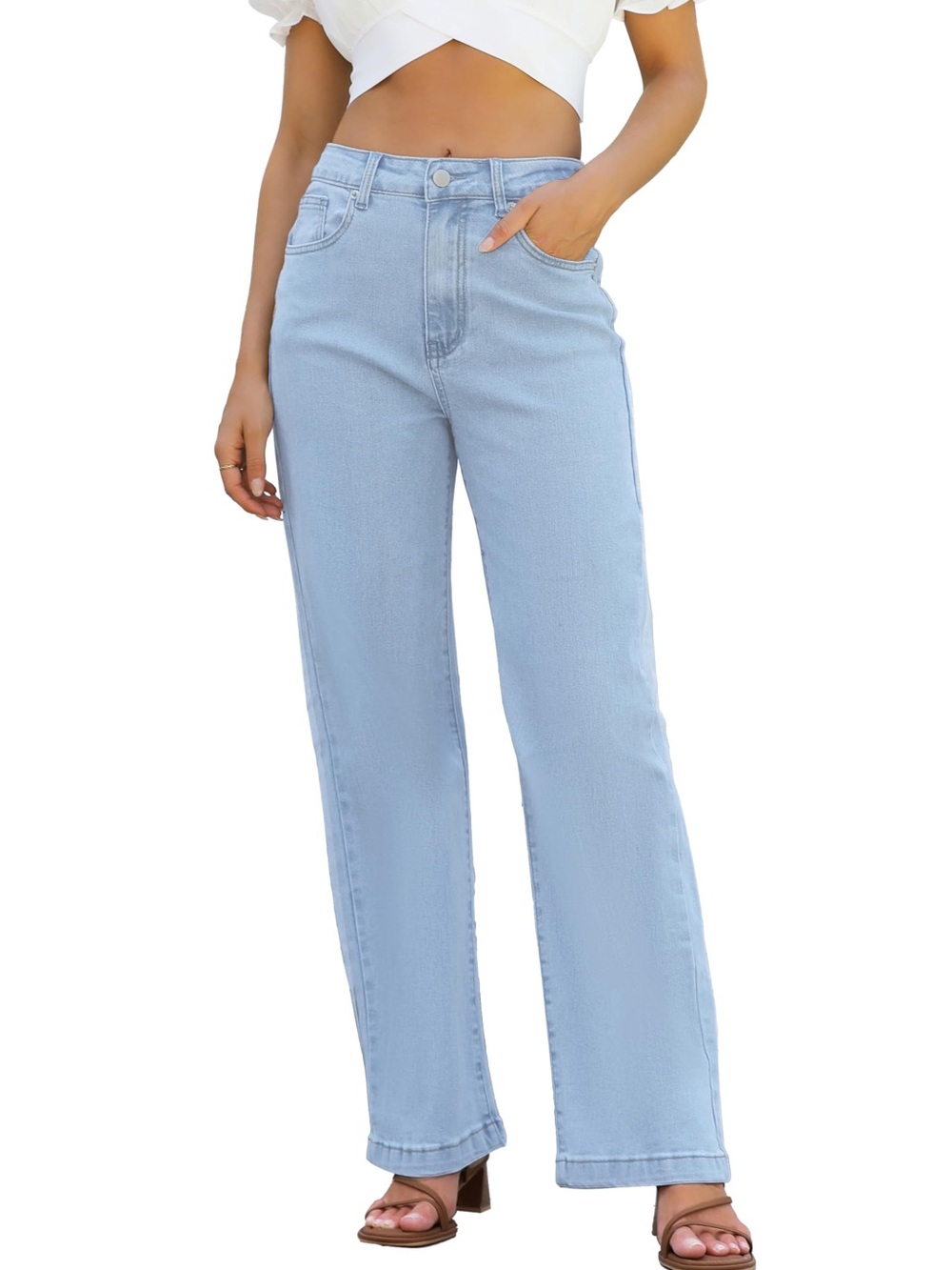Light Blue High-Rise Straight Leg Jeans for Women